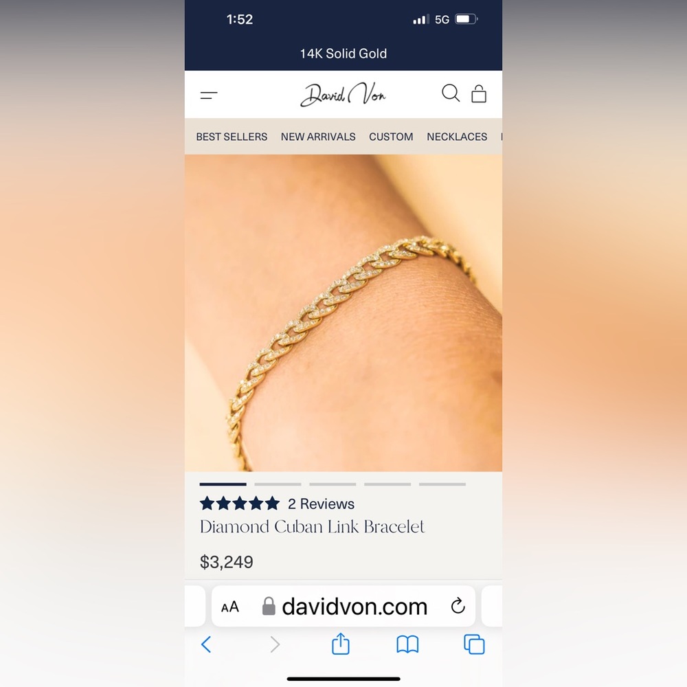 David Von 14k gold diamond curb bracelet